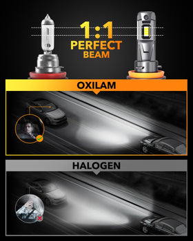 OXILAM bulb installed in vehicle headlight improving nighttime visibility