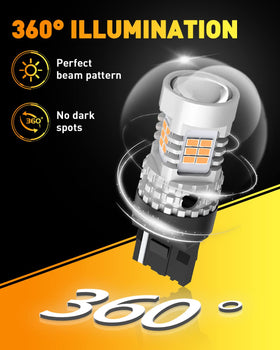 OXILAM bulb installed in car turn-signal demonstrating brighter amber visibility