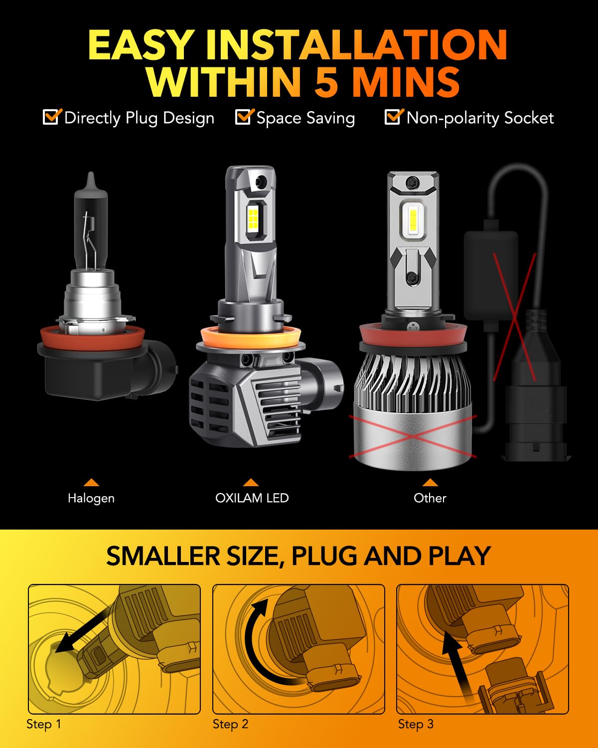 OXILAM bulbs installed as high beam on vehicle, delivers long-range illumination