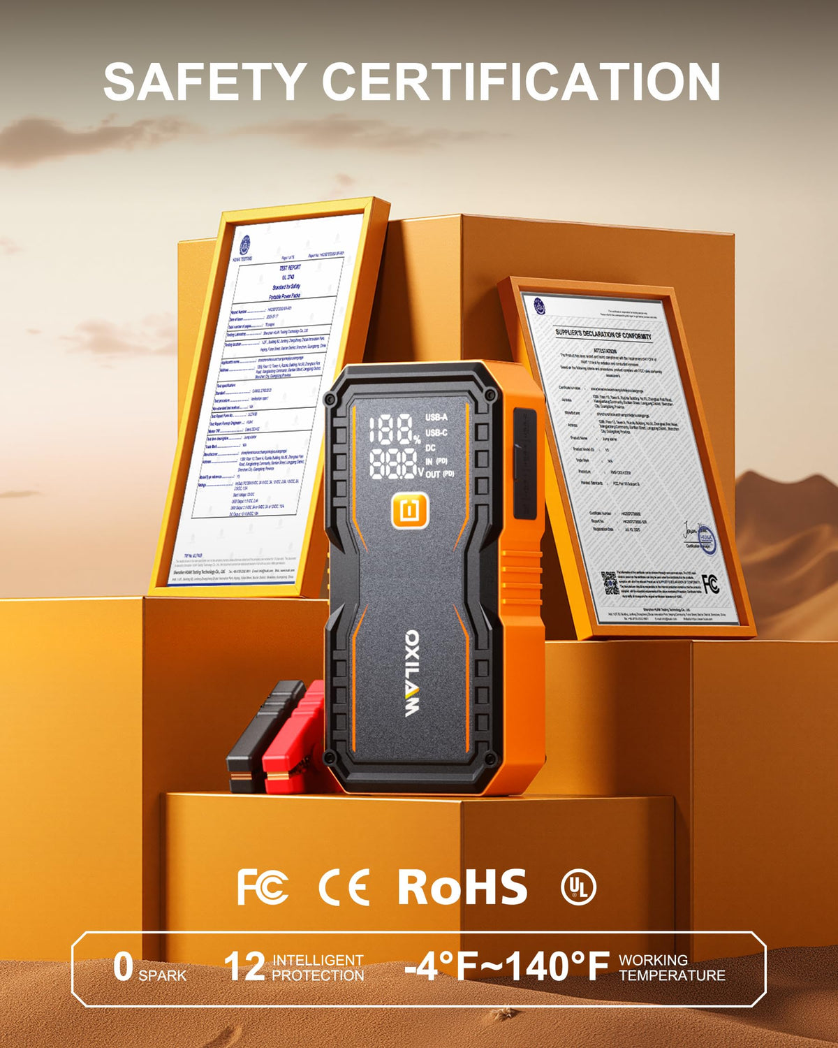 OXILAM LCD display showing voltage readout for easy monitoring