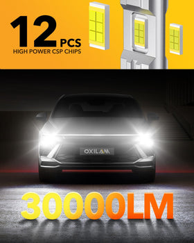 OXILAM close-up of twelve LED chips highlighting brighter beam advantage