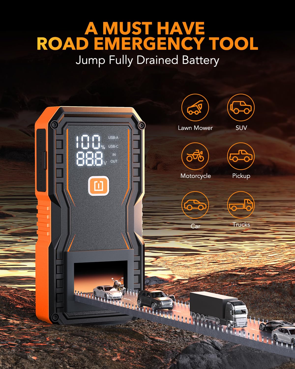 OXILAM LED display and controls offering clear battery status and ease
