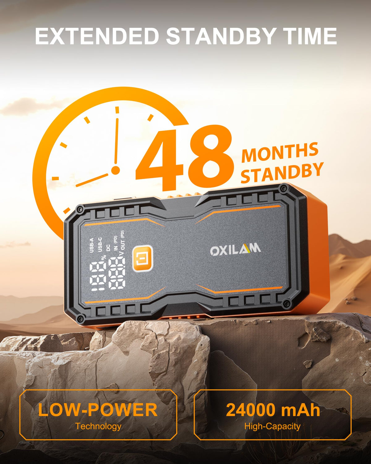 OXILAM roadside setup powering devices and jump-starting a car