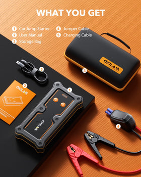 OXILAM on campsite table powering devices illustrating travel-ready backup power