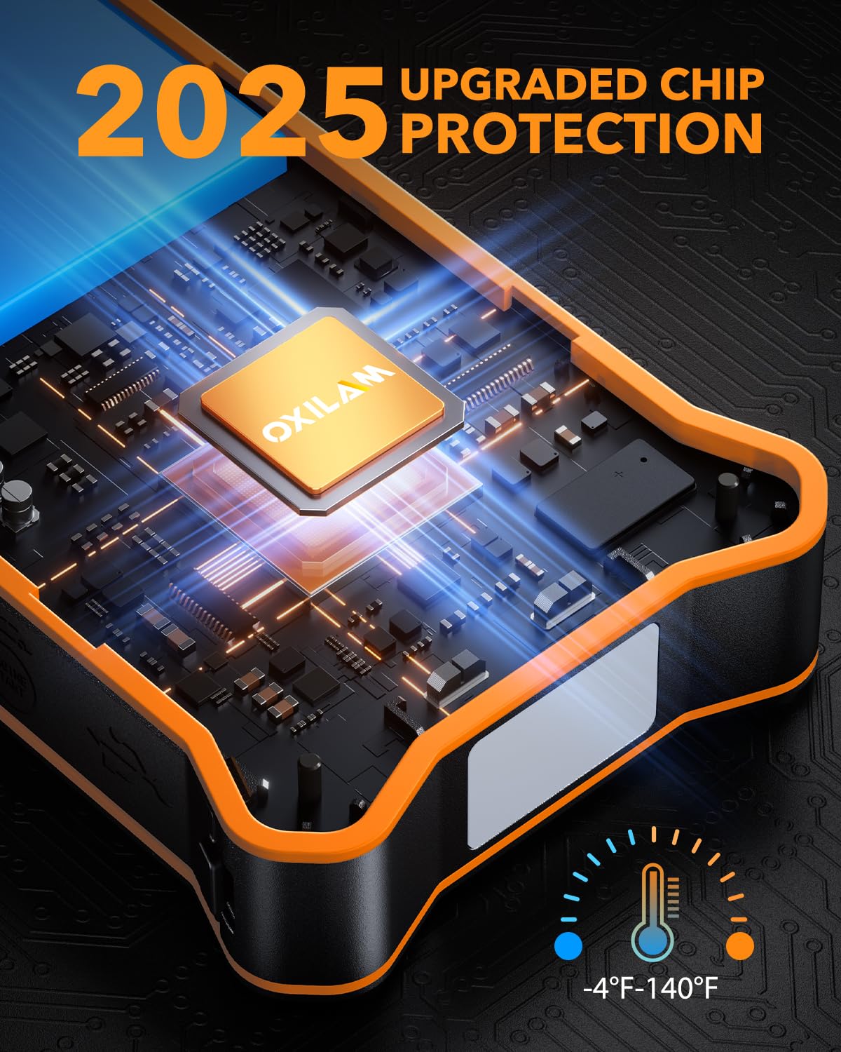OXILAM connected to car battery during jump start showing fast, reliable starts