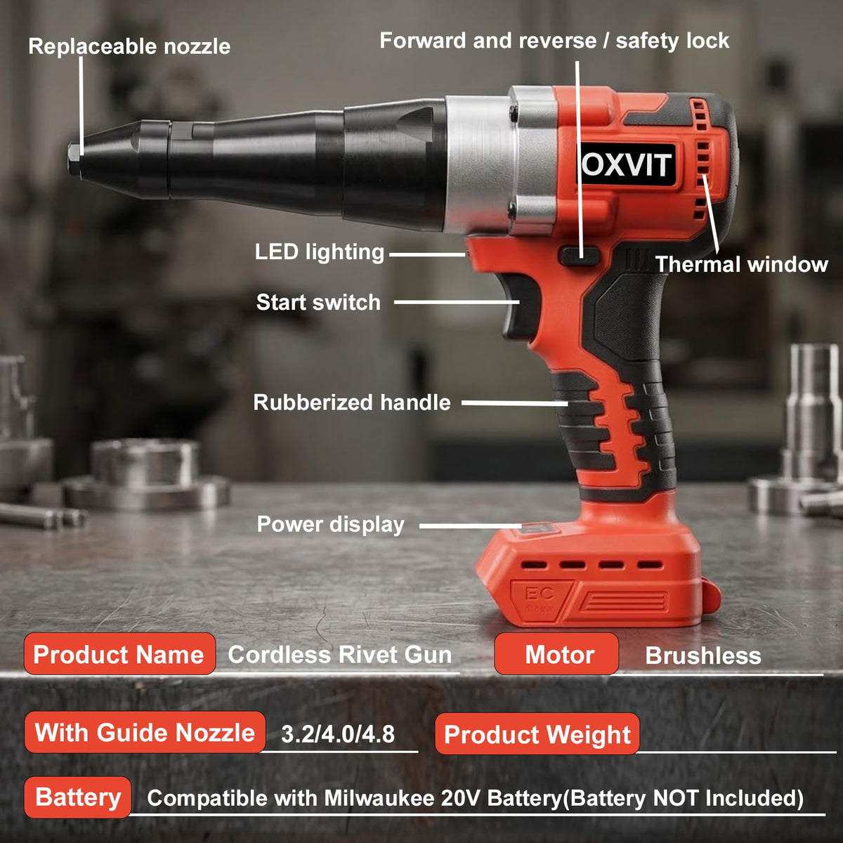 OXVIT close-up of interchangeable nozzle detail for quick size changes benefit