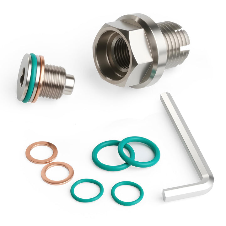 OxyGenie front view of stainless repair plug showing durable finish and fit benefit