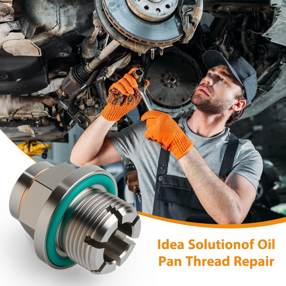 OxyGenie installed plug in oil pan showing correct fit and leak prevention benefit