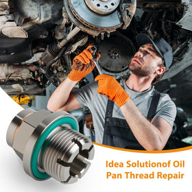 OxyGenie installed plug in oil pan showing correct fit and leak prevention benefit