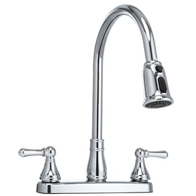 OYMOV front view of faucet showing dual levers and chrome benefits