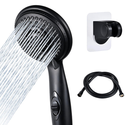 OYMOV matte black shower head front view showing compact sprayface and style benefit
