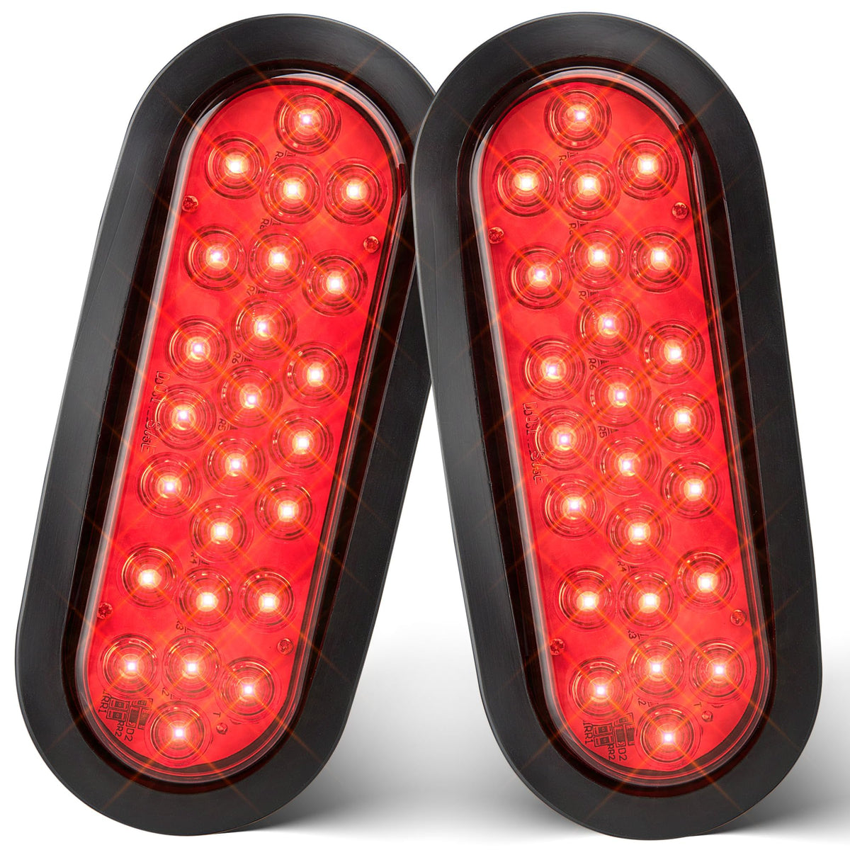 Oyviny front view of 6 inch oval red LED tail light showing visibility benefit