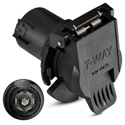 Oyviny front connector showing 7-way blade socket and secure fit benefit