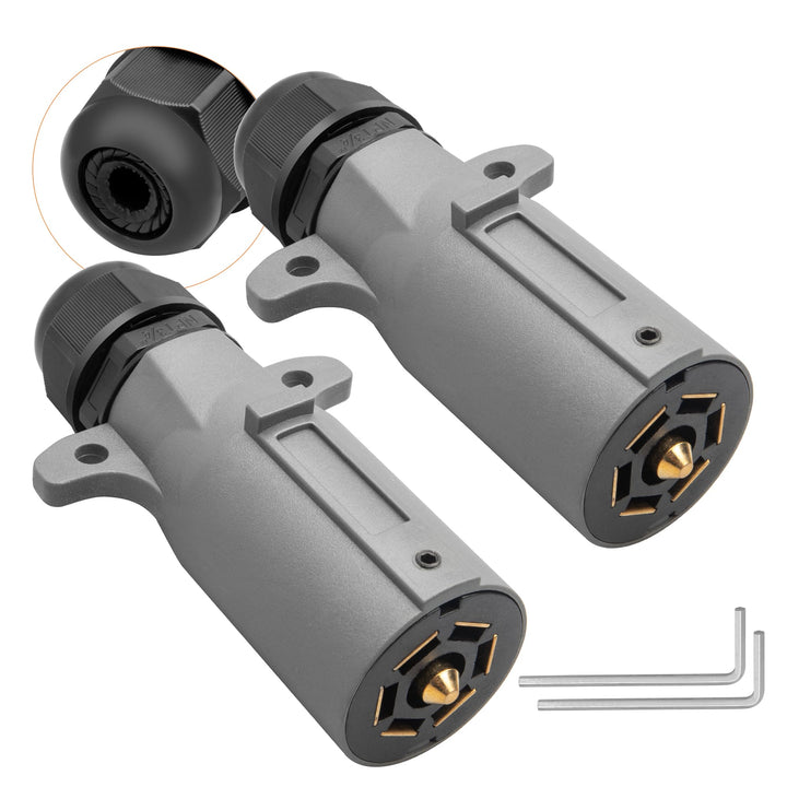 Oyviny front view 7-pin plug showing sealed face and durable housing for reliable tow connections