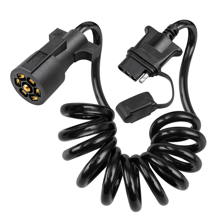 Oyviny front view of 7-to-4 adapter showing connectors and benefits of easy conversion