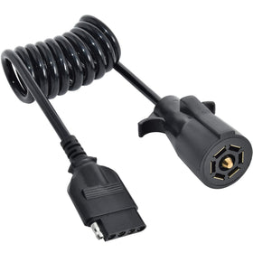 Oyviny front view of 7-to-5 coiled adapter showing connectors and compact coil benefit
