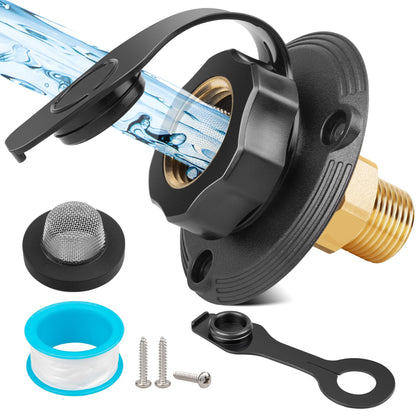 Oyviny front view city water inlet showing flange and cap for clean hose connection