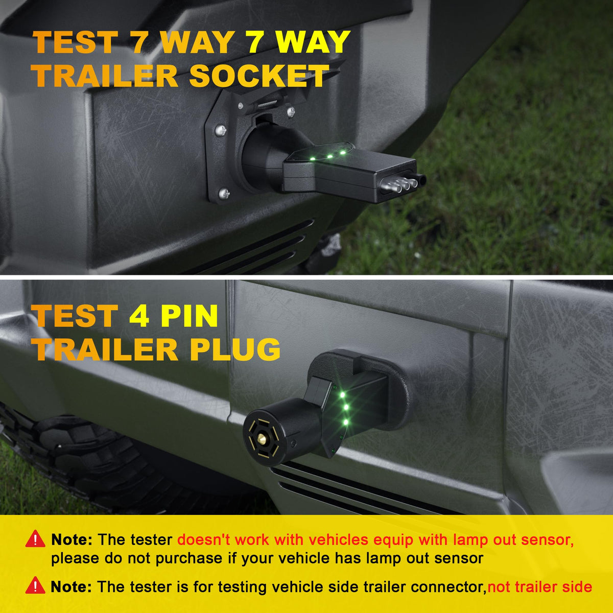 Oyviny tester plugged into truck socket confirming wiring before towing