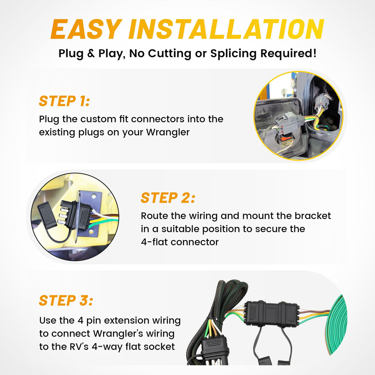 Oyviny installed on Wrangler front demonstrating neat hookup and safety