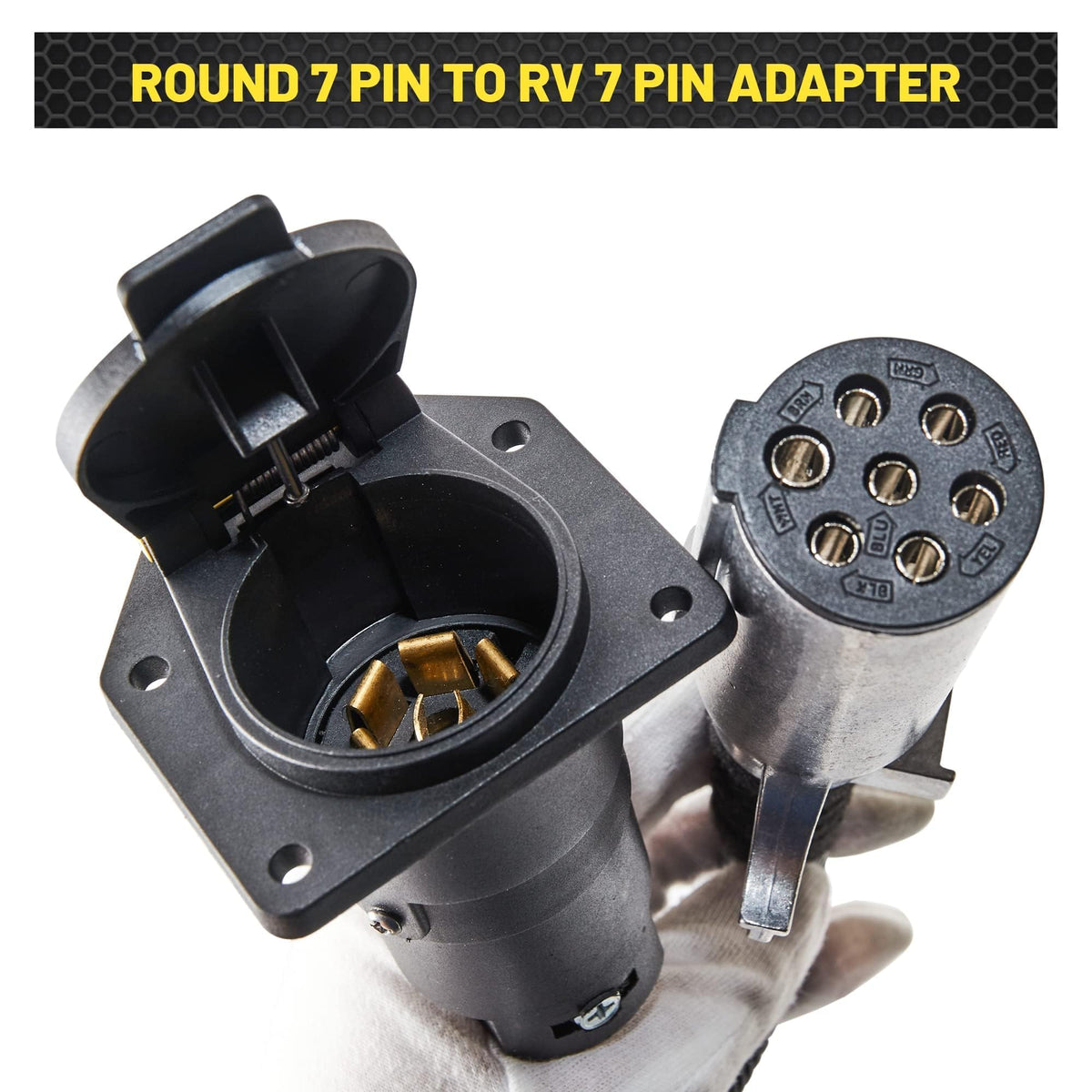 Oyviny adapter mounted near hitch for tidy, safe connection