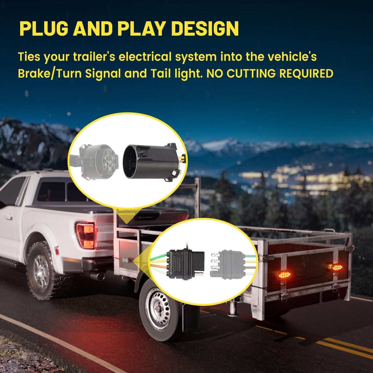 Oyviny installed with trailer attached demonstrating reliable towing light function