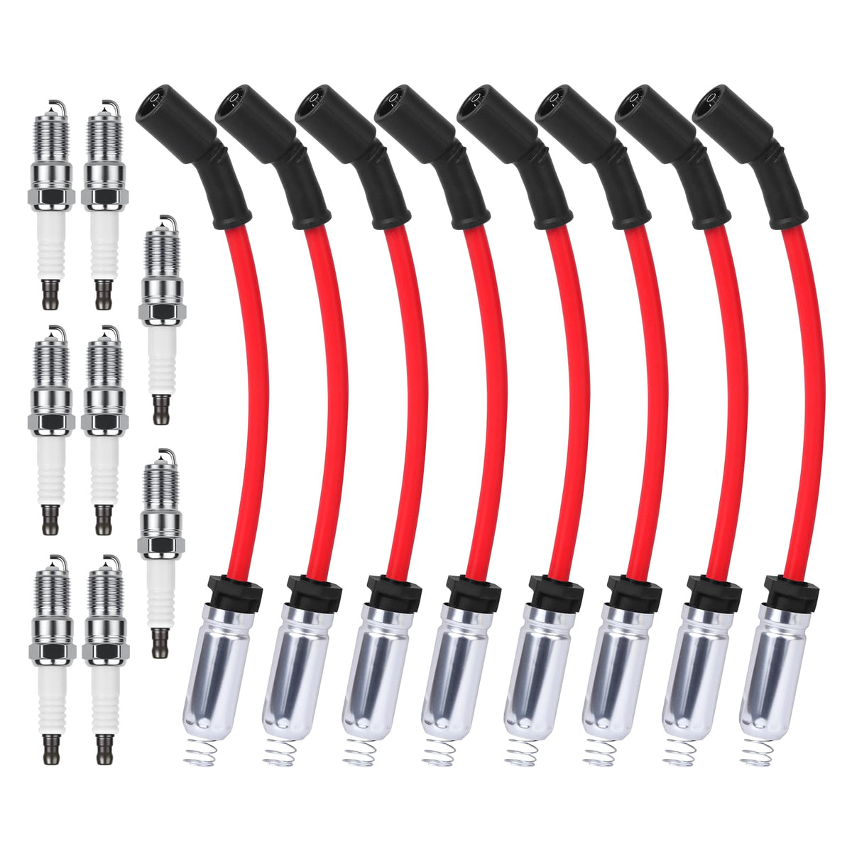 Ozikutech front packaging showing full spark plug and wire set, clear fitment