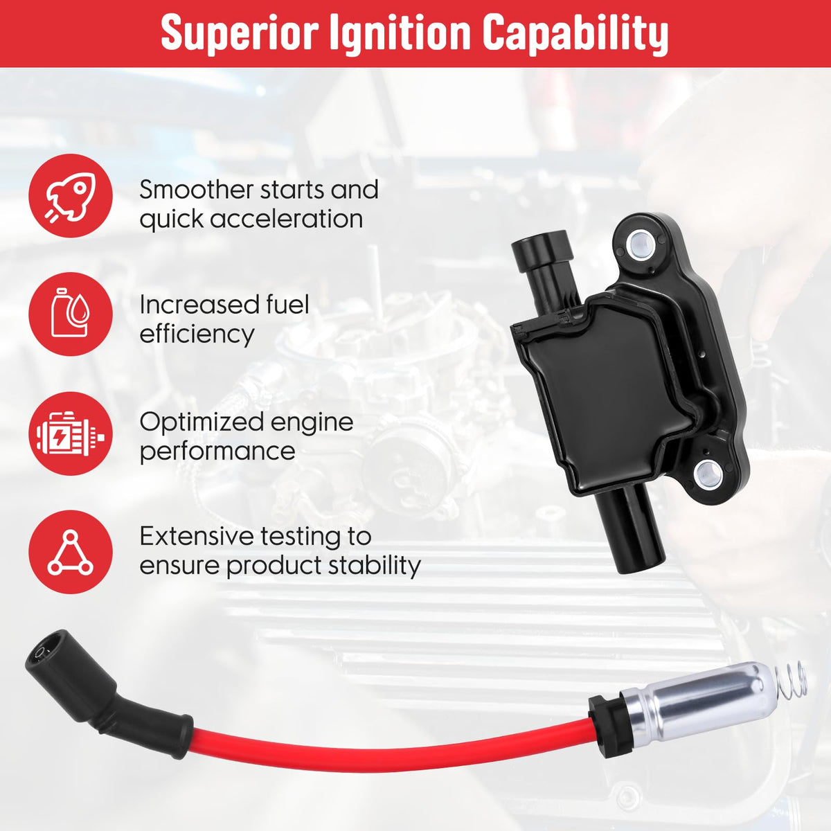Ozikutech spark plug wires detailed view showing insulation and routing benefit