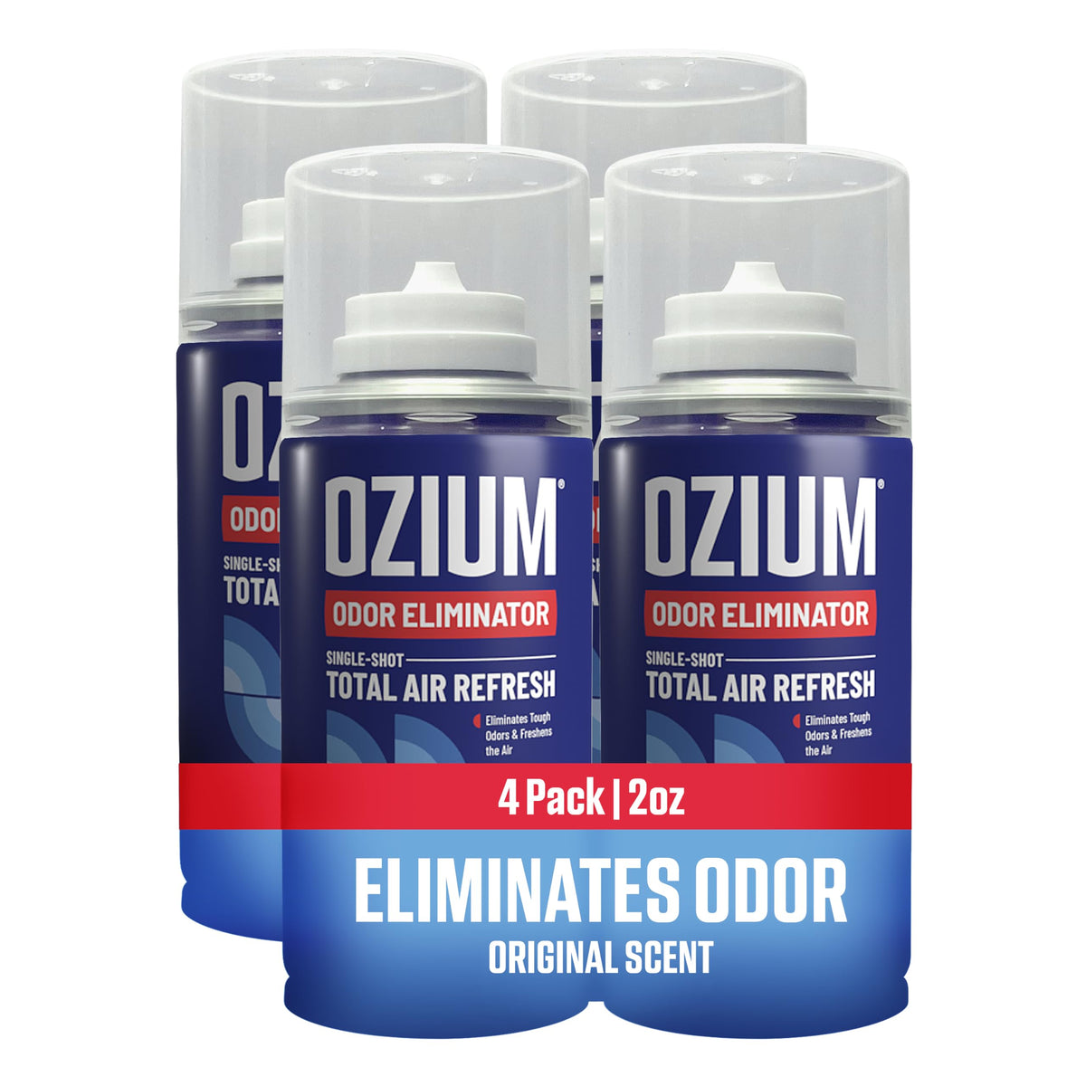 Ozium 2 oz front cap showing brand and compact design for portability