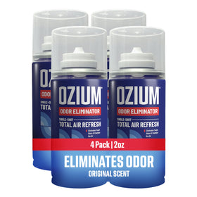 Ozium 2 oz front cap showing brand and compact design for portability