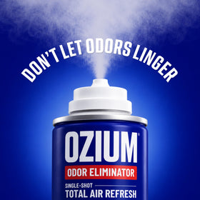 Ozium close-up nozzle detail highlighting easy single-shot activation and safe use