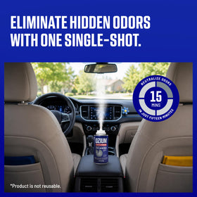 Ozium fog dispersal in car cabin demonstrating even coverage and odor neutralization