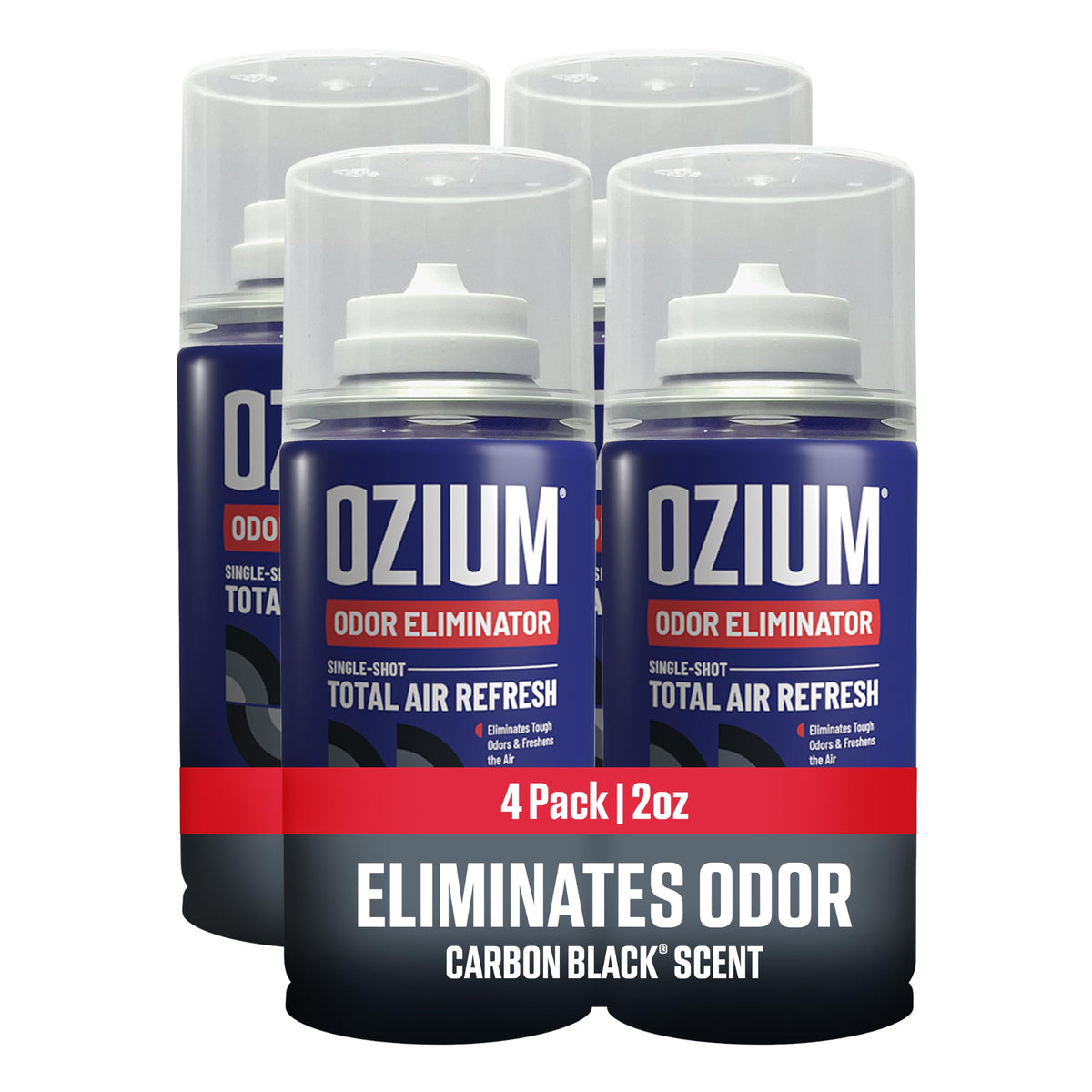 Ozium front can Carbon Black showing compact aerosol and fresh benefit
