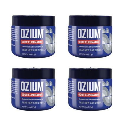 Ozium front label on 4.5 oz jar showing brand and compact design benefit