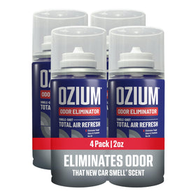 Ozium front packaging 2 oz can showing product and benefit of fast odor removal