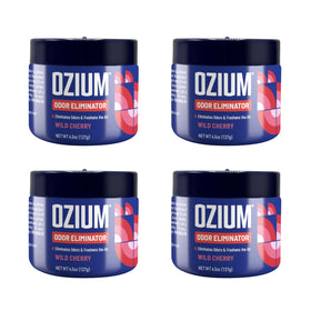 Ozium front packaging jar showing brand and compact design for discreet odor control