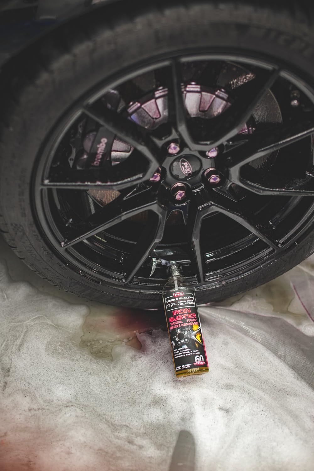 P & S bottle beside wheel demonstrates 16 oz size for easy storage