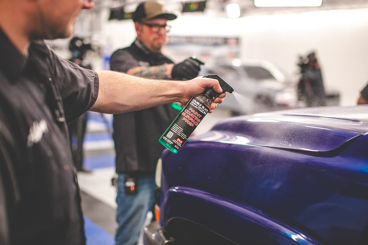 P & S PROFESSIONAL DETAIL PRODUCTS in use being sprayed on panel for improved coating adhesion