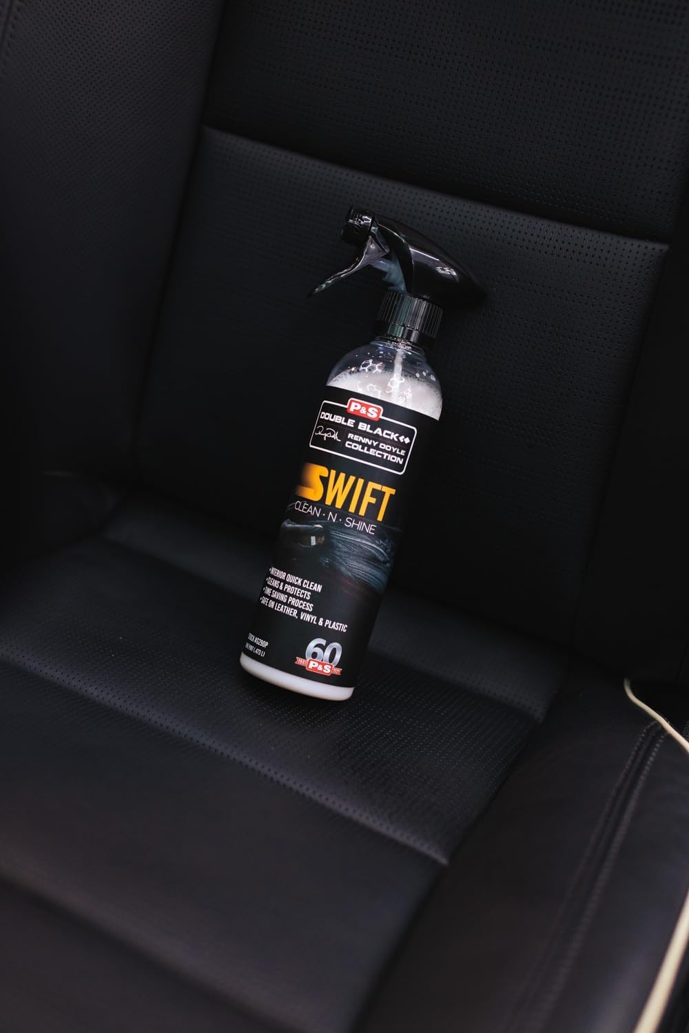 P & S PROFESSIONAL DETAIL PRODUCTS cleaning leather seat showing improved appearance