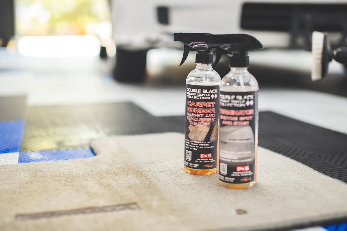 P & S Carpet Bomber before and after seat split showing stain removal benefit