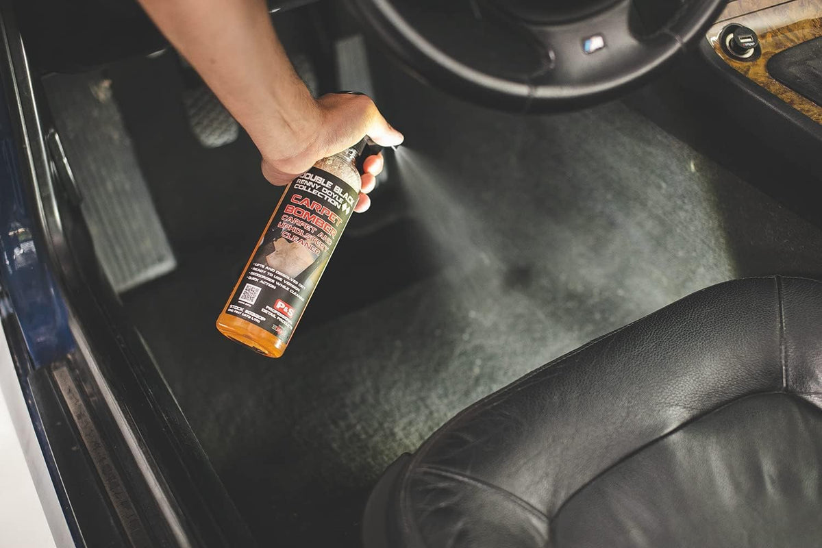 P & S Carpet Bomber being sprayed on a car seat for deep-cleaning benefit