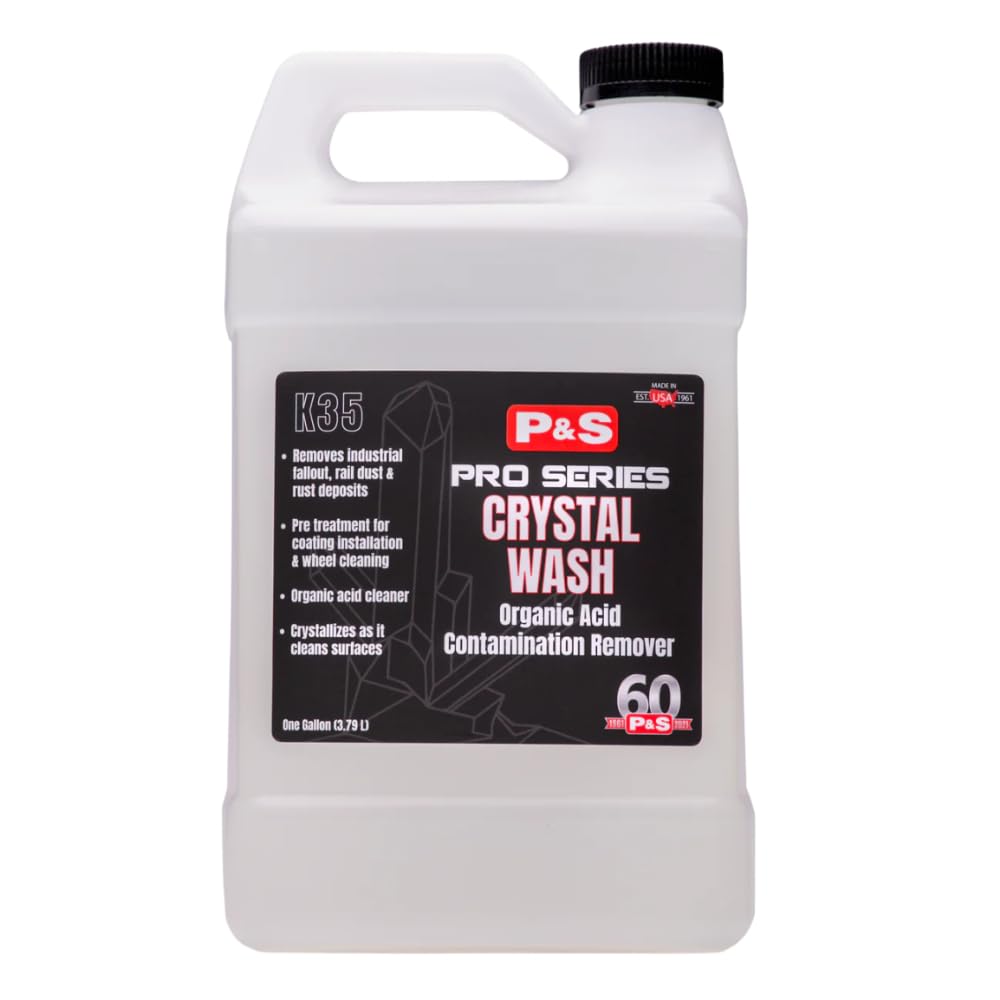 P & S Crystal Wash front label showing product and benefit for safe fallout removal