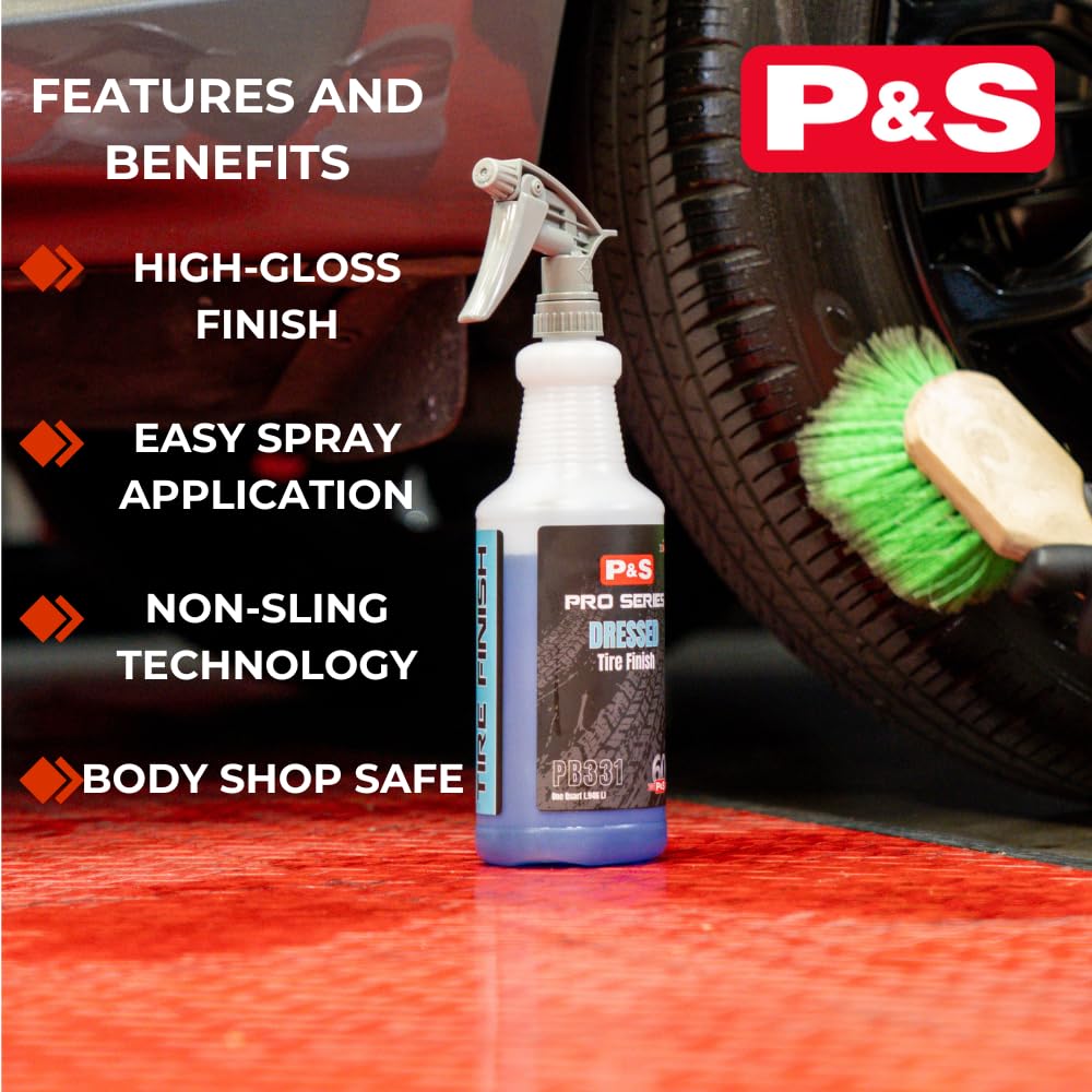 P & S tire dressing applied with a brush demonstrating even coverage and easy application