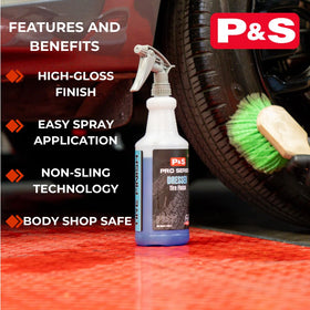 P & S tire dressing applied with a brush demonstrating even coverage and easy application