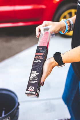 P & S Reset towel being used on car panel to remove fallout and speed detailing