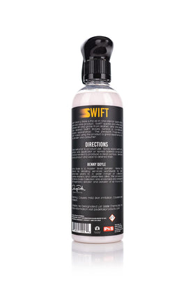 P & S spray action of Swift Clean & Shine being misted onto microfiber for quick cleaning