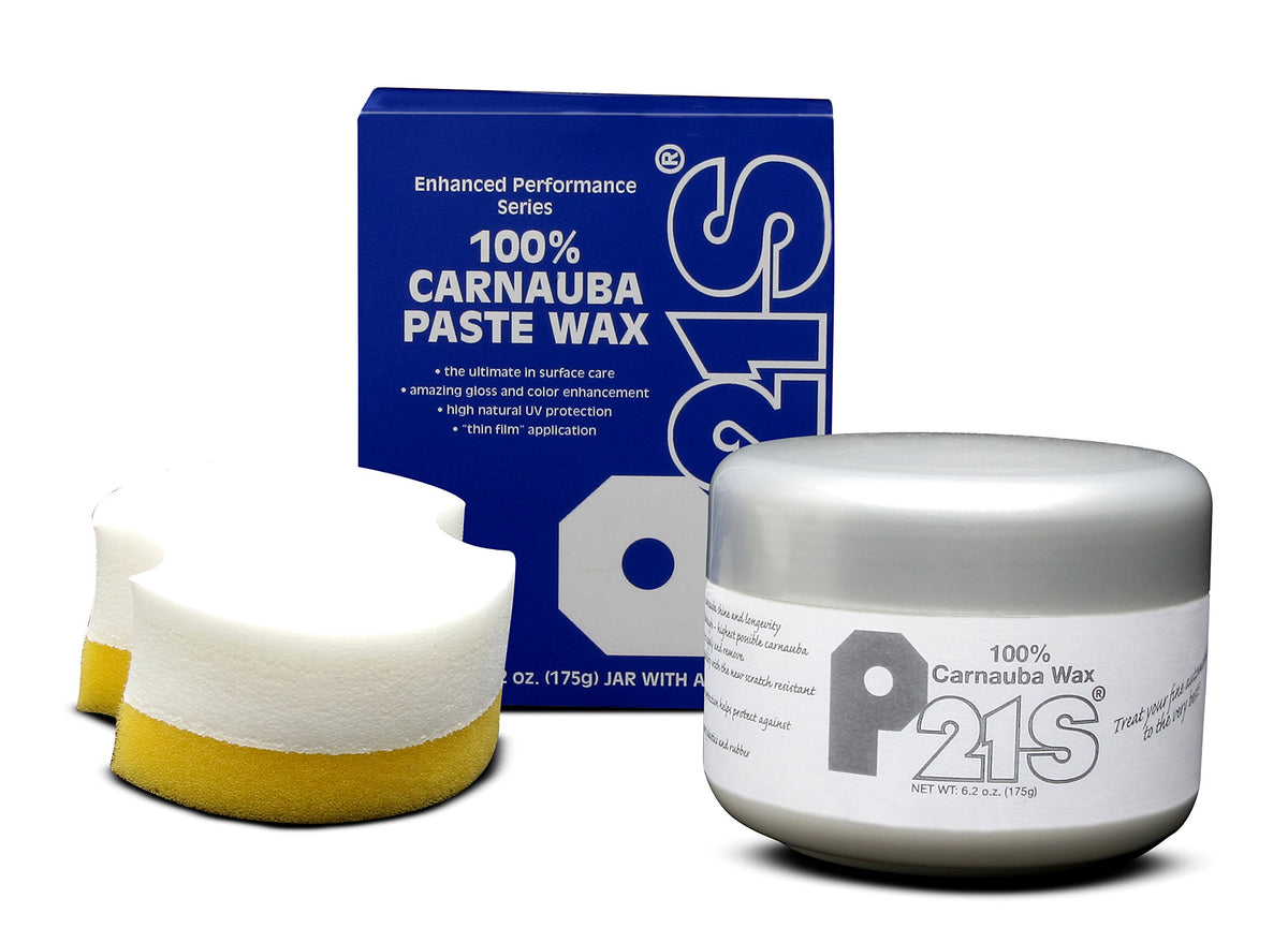 P21S tin front view showing pure carnauba label and clear product benefit