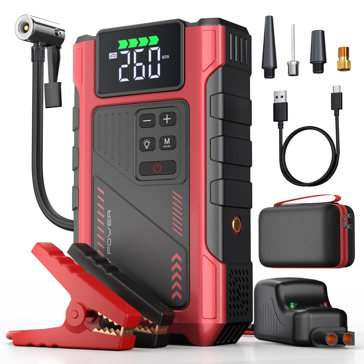 Pabulum front view of device showing compact design and starter ports for quick roadside power