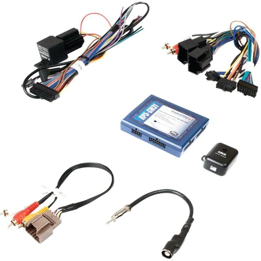 PAC RP5-GM31 front view showing compact blue housing and connectors, enabling OEM feature retention