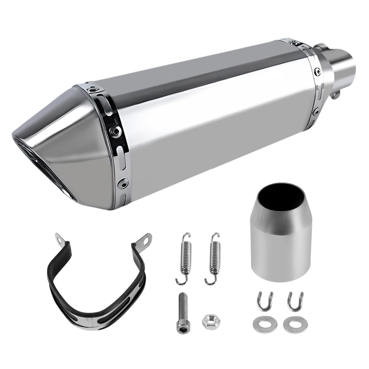 PACEWALKER front view titanium muffler showing sleek finish and lightweight benefit
