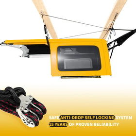 Pacikwest hoist installed above Jeep Wrangler freeing garage floor